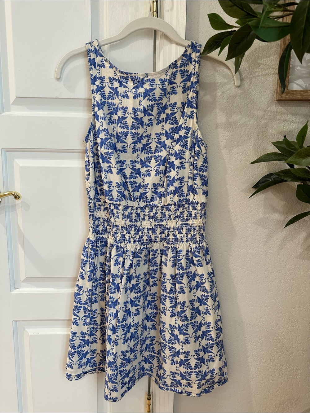 Universal Thread White Dress with Blue Floral Print